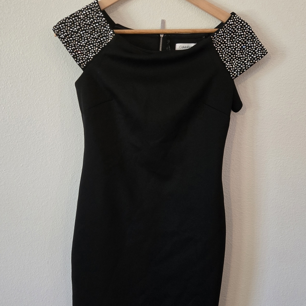 Calvin Klein Black One Shoulder Dress with Embellishments